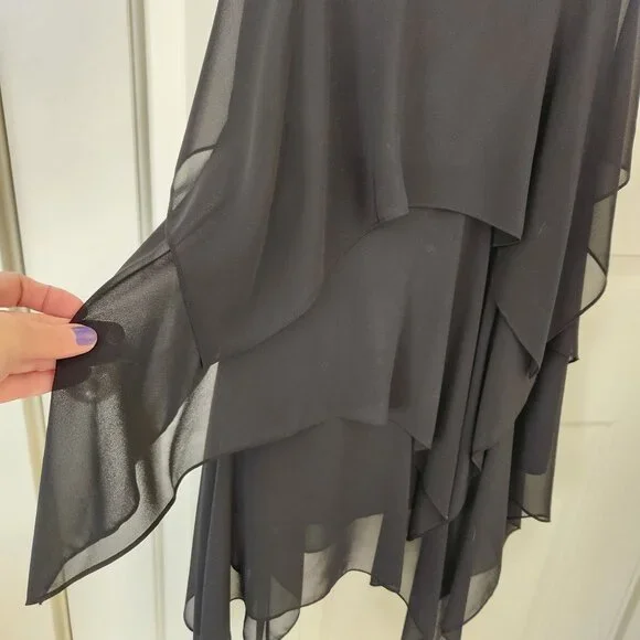 Liz Claiborne black Strapless Chiffon Dress Lace Rose Fairy Whimsigoth Dark Boho - Picture 4 of 15